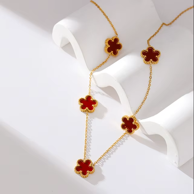 Clover Necklace Gold / Red